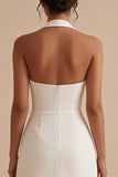 Halter Satin Bodycon Mini White Dress