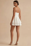 Tiered A Line Spaghetti Straps Mini White Dress