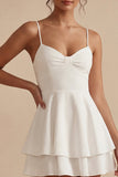 Tiered A Line Spaghetti Straps Mini White Dress