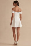 Off the Shoulder A Line Bowed Mini White Dress