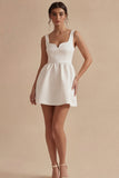 Satin A Line Spaghetti Straps Mini White Dress