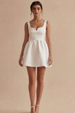 Satin A Line Spaghetti Straps Mini White Dress