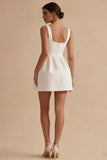 Satin A Line Spaghetti Straps Mini White Dress