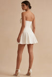 Strapless Bowed A Line Mini White Dress