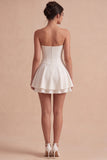 Basque Waist Strapless A Line Mini White Dress