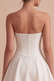 Basque Waist Strapless A Line Mini White Dress