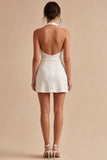 Halter Bodycon Satin Backless Mini White Dress