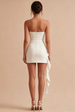 Strapless Bodycon Mini White Dress with Ruffles