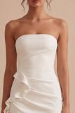 Strapless Bodycon Mini White Dress with Ruffles