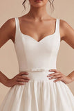 Spaghetti Straps A Line Pleated Mini White Dress with Belt
