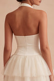 Halter Tiered Tulle Mini White Dress