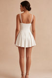 A Line Pleated Satin Mini White Dress
