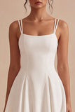 A Line Pleated Satin Mini White Dress