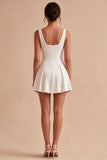 Cowl Neck A Line Pleated Satin Mini White Dress