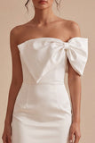 One Shoulder Bowed Satin Bodycon Mini White Dress