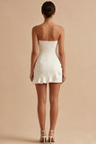 Strapless Ruffled Bodycon Mini White Dress