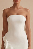 Strapless Ruffled Bodycon Mini White Dress