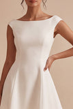 Bateau Neck A Line Satin Mini White Dress