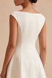Bateau Neck A Line Satin Mini White Dress