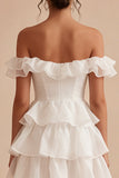 Off the Shoulder Tiered Ruffled Mini White Dress