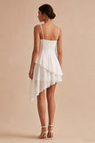 High Low Ruched A Line Ruffled Mini White Dress