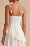 High Low Ruched A Line Ruffled Mini White Dress