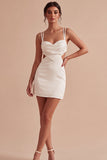 Satin Cut Out Bodycon Mini White Dress