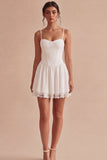 Lace Corset Pleated A Line Mini White Dress