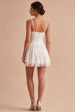 Lace Corset Pleated A Line Mini White Dress