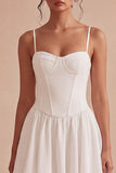 Lace Corset Pleated A Line Mini White Dress