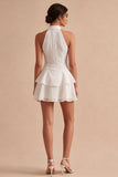 Halter Sequin Tiered A Line Mini White Dress