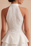 Halter Sequin Tiered A Line Mini White Dress