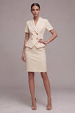 Ivory 2 Piece Peaked Lapel Work Dress with Short Sleeves
