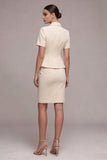 Ivory 2 Piece Peaked Lapel Work Dress with Short Sleeves