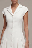 Notched Lapel A Line Pleated White Mini Work Dress