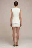 Round Neck White 2 Piece Bodycon Work Dress with Pearls