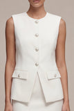 Round Neck White 2 Piece Bodycon Work Dress with Pearls