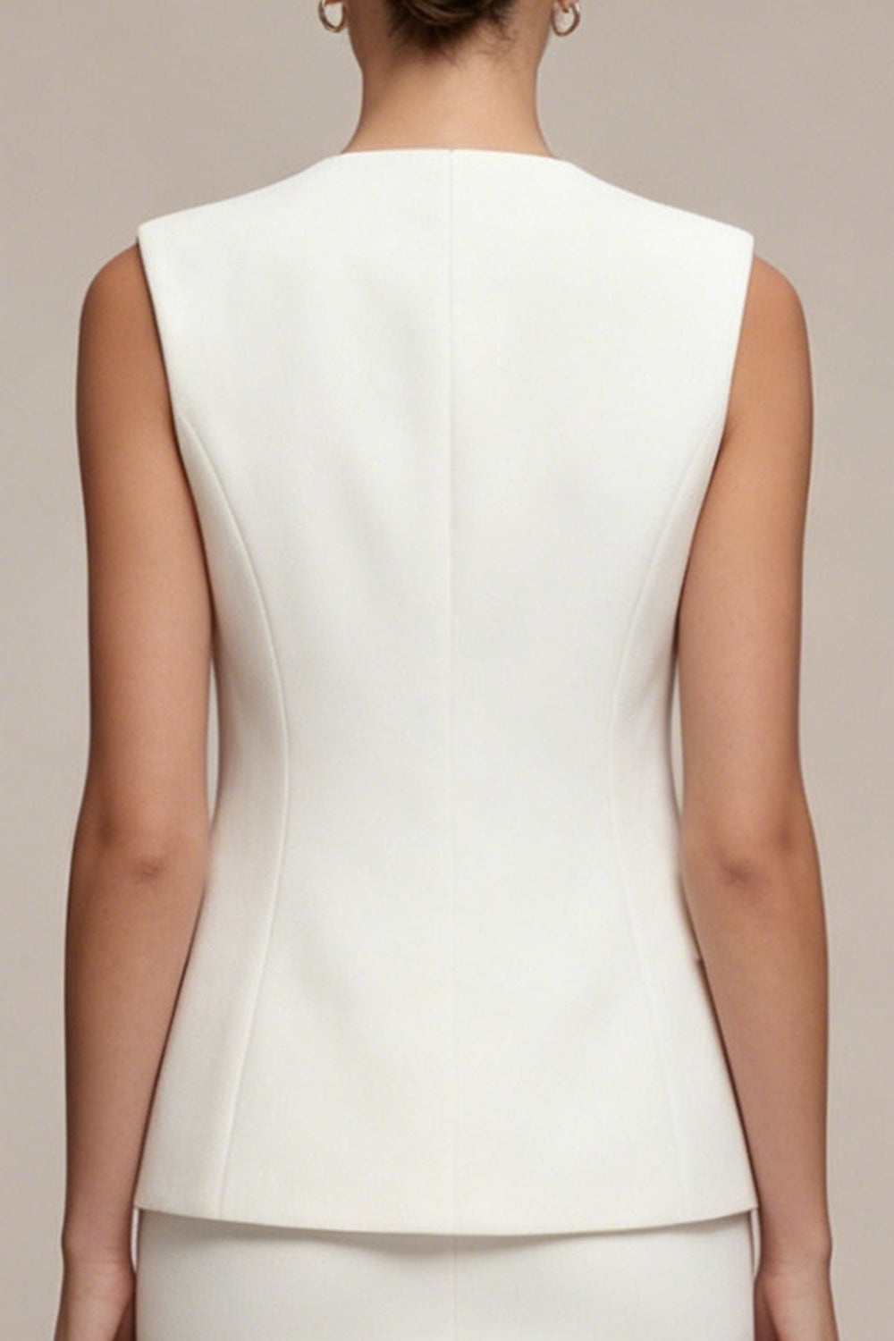 Berylove Women Round Neck White Work Dress 2 Piece Bodycon Single Breasted Mini Business Dress with Pearls
