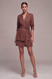Notched Lapel Desert Rose 2 Piece A Line Mini Work Dress with Sash