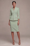 Ivory 2 Piece Single Breasted Bodycon Midi Work Dress with 3/4 Sleeves