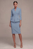 Ivory 2 Piece Single Breasted Bodycon Midi Work Dress with 3/4 Sleeves