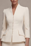 Ivory 2 Piece Single Breasted Bodycon Midi Work Dress with 3/4 Sleeves