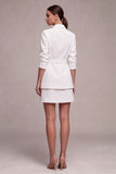 White Notched Lapel 2 Piece A Line Mini Work Dress with Sash