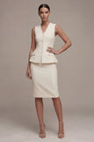 Ivory 2 Piece Sleeveless Bodycon V Neck Midi Work Dress