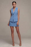 Steel Blue 2 Piece Notched Lapel Bodycon Mini Work Dress