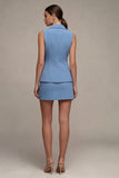 Steel Blue 2 Piece Notched Lapel Bodycon Mini Work Dress