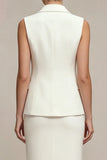 White Pearled Notched Lapel 2 Piece Bodycon Work Dress with Slit