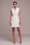 White Notched Lapel Bodycon Sleeveless Mini Work Dress
