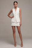 2 Piece White Notched Lapel Bodycon Sleeveless Mini Work Dress