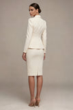 Ivory 2 Piece Notched Lapel Bodycon Midi Work Dress